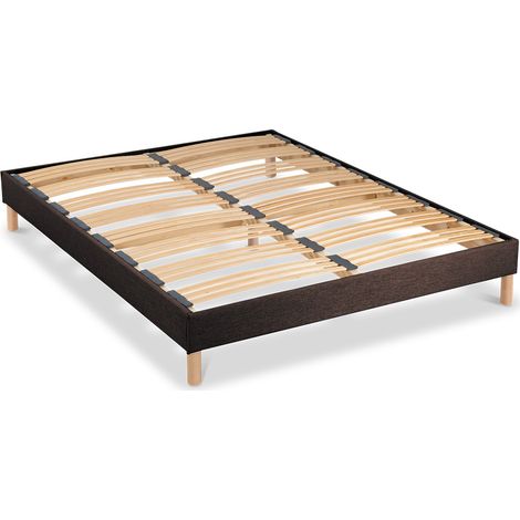 BELLECOUR LITERIE Sommier à lattes en bois LUMIERE 140x190 cm Coloris Marron Livré en kit (1/4)