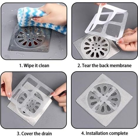 Autocollants jetables pour évacuation de douche – Lot de 50 filtres anti-cheveux en plastique souple, adhésif résistant, usage unique (1/3)
