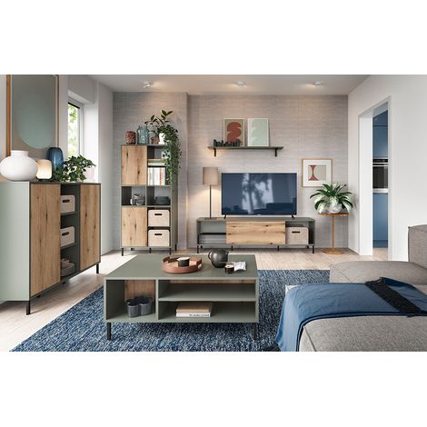 Wohnzimmer komplett Set inkl. Couchtisch in grau-grün mit Eiche PARMA-129, 5-teilig (1/5)