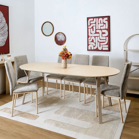 The Home Deco Factory – Table extensible blanche et beige 6 à 8 personnes – Design épuré – Idéale pour repas conviviaux – Système d'extension facile