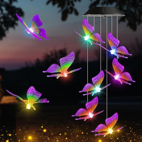 Solar Windspiel Schmetterling mit Farbwechsel-LEDs, wasserfest, für Garten & Balkon (1/5)
