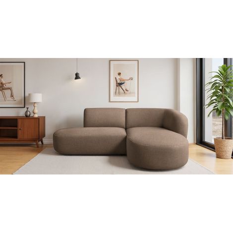 Ecksofa Designersofa BABETTE in Stoff Lins Braun Ottomane Rechts