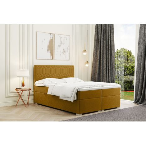 Kaiser Möbel Boxspringbett mit bettkasten und matratze + topper RIMINI stoff Riviera Gelb 140x200 cm (1/2)