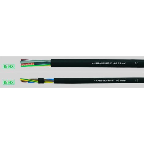 HELU 36003 Gummischlauchleitung H05RN-F 3 G 0.75 mm² Schwarz 50 m