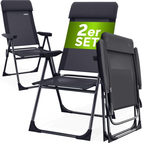 CASARIA® Gartenstühle Set Klappbar Verstellbar Alu mit hoher Rückenlehne Liegefunktion Faltbar Balkon Campingstuhl Klappstuhl Hochlehner 2er Set Anthrazit