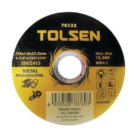 DISCO METAL CORTE FINO 115x1,0X22,2mm (115x1,0x22,2mm) TOLSEN