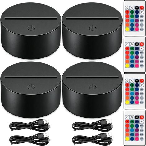 Lot de 4 lampes LED 3D pour lampe de nuit avec télécommande et câble USB réglable 16 couleurs, support d'exposition pour acrylique et plexiglas, magasin, restaurant (1/5)
