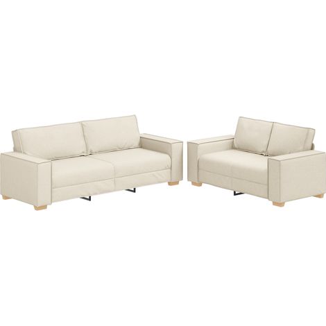 vidaXL Divano 2 pcs Beige 220 x 80 x 84 cm Tessuto misto lino (1/5)