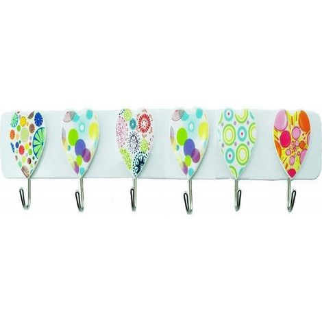 TrAdE Shop Traesio - Barra 6 Ganci Acciaio Cuore Adesiva Appendini Plastica Appendi Tutto Cucina -