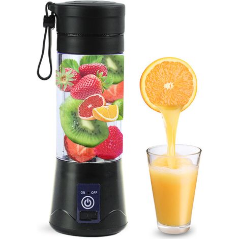 Frullatore portatile per frullati, frullatore personale con 6 lame 3D, spremiagrumi ricaricabile tramite USB, per casa, ufficio, esterno, nero