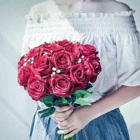 Fleurs Artificielles - - Roses Rouges - 12Pcs - Élégantes - Durables (1/4)