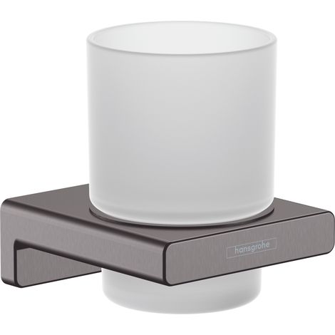 Hansgrohe AddStoris - Porte-verre pour brosse à dents et dentrifrice avec support, verre mat / chrome noir brossé 41749340