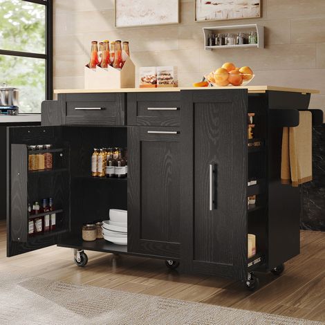 Mueble cocina extensible con gran almacenamiento negro OKMYHOME