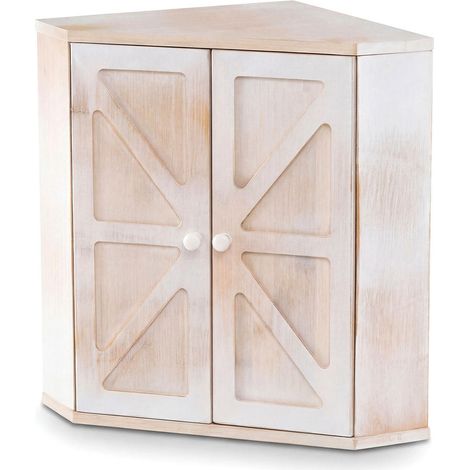 Boîte à pain d'angle en bambou 2 niveaux, étagère réglable, rangement pour plan de travail de cuisine, blanche (1/5)