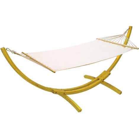 Dema – Support hamac en bois lamellé-collé 320cm – Charge 300kg – Inclus hamac écru 200x120cm – Installation facile avec mousquetons - HG320