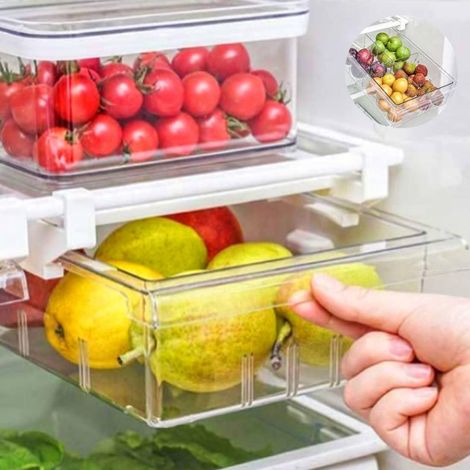 1 transparenter Kühlschrank-Organizer, Aufbewahrung für Lebensmittel/Getränke, Lebensmittelbehälter.