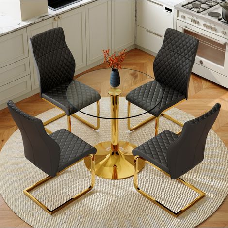 Esstisch Set rund 85 cm aus Glas mit Stühlen OKMYHOME (1/4)