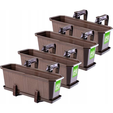 KADAX 4x Cajas de balcón 40cm Asas marrones (1/5)
