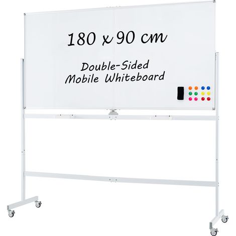 COSTWAY Rolling Whiteboard on Wheels Double-Sided Magnetic Whiteboard 180x90CM (1/5)