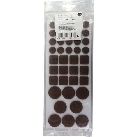 Lot de 120 patins feutres diam. 15 et 18 mm, carré de 19 x 19 mm marron