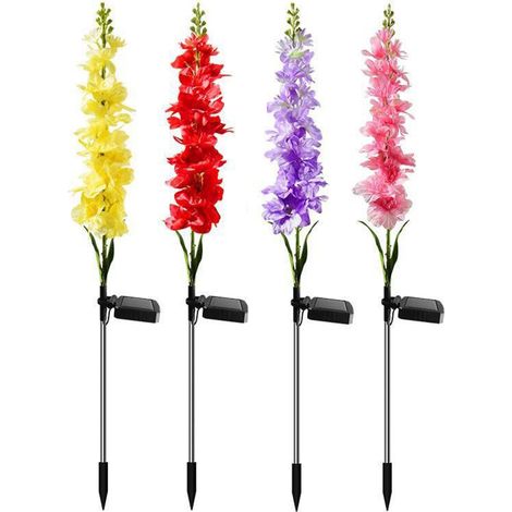 Lampes solaires LED d'extérieur en forme de jacinthe, pour éclairage paysager, allée, cour, pelouse et terrasse (lot de 4), violet, rose, jaune et rouge. (1/4)