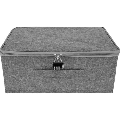 Boite Rangement Avec Serrure à Combinaison Caisse Rangement Fermeture Glissière, Boîte Pliable Couvercle, Storage Box pour Vêtements Jouets Vêtements Avec Couvercle (30 x 20 x14 CM)
