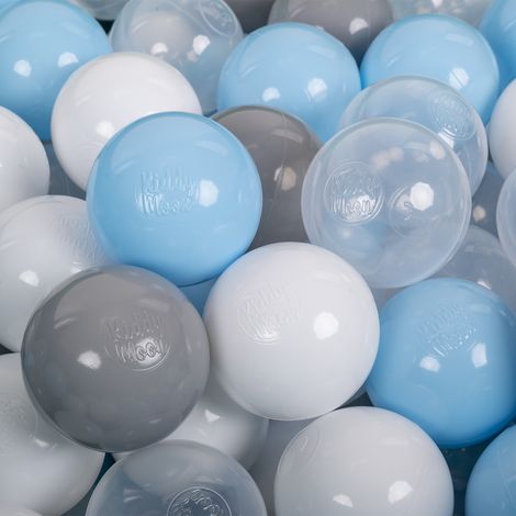 KiddyMoon Balles Colorées Plastique 100 Balles/7Cm Pour Piscine Enfant Bébé Fabriqué En EU, Gris/Blanc/Transparent/Babyblue