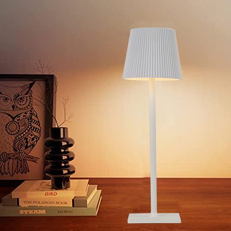 Kabellose LED-Schreibtischlampe, elegantes und dekoratives Design, wiederaufladbar, metallische Textur, stimmungsvolles Licht, Plissee-Design, 4000 mAh, weiß (1/5)