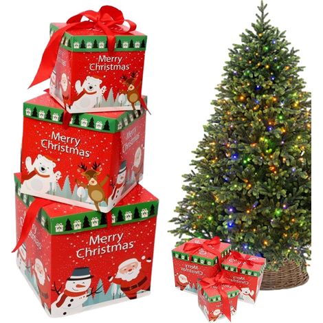 Boîtes de Noël Empilables Classique Avec Nœud Décoration de Noël à trois Boîtes Gigognes pour Bonbons Cosmétiques Livres Fête Salon Chambre Entrée Jardin (1/5)