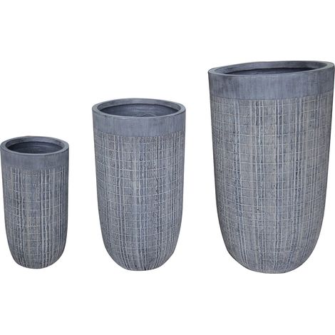 Vasi alti da giardino in fibra di argilla grigio scuro set 3 pezzi Aconito
