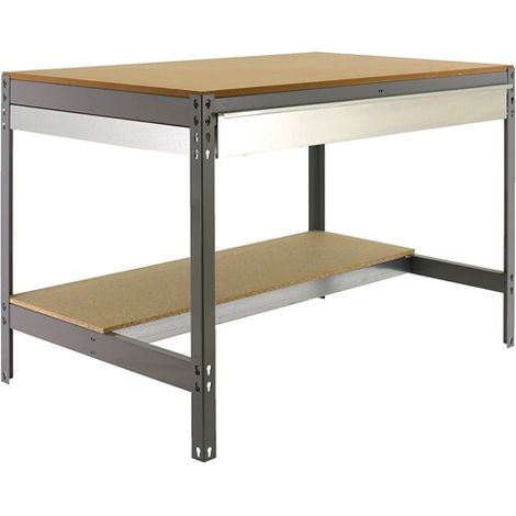 SimonRack Banco da Lavoro da Officina, Portata 600 kg, 842x1510x760 mm, Cassetto e Ripiano, Tavolo da Lavoro, Grigio/Legno – Bt-0 (1/3)