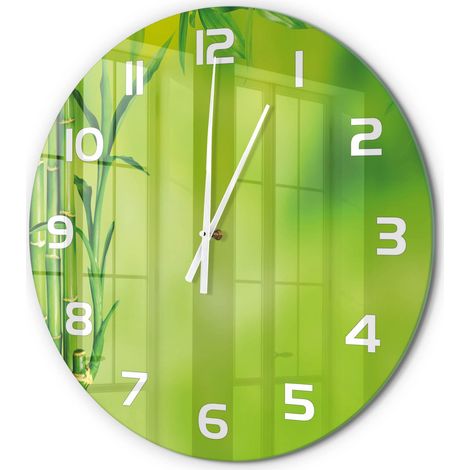 Horloge Murale Ronde Décoration Cuisine en Verre Trempé Silencieuse Moderne Bambou fi 60 cm (1/5)