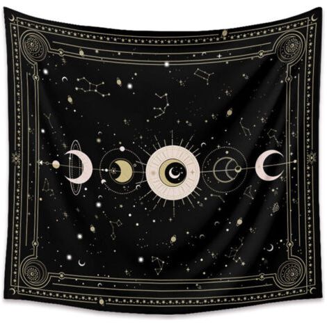Tapisserie murale motif carte de tarot noir mystérieux ciel étoilé - Décoration murale pour chambre à coucher - Noir - 200 x 150 cm (1/4)