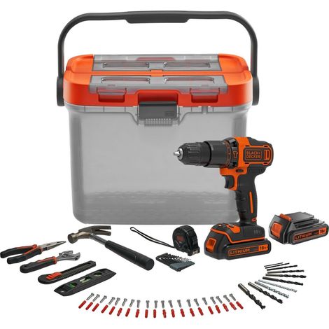 Black+Decker BCKSB03-QW Trapano avvitatore a percussione con valigetta, utensili (1/3)