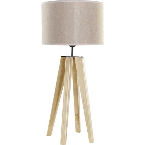 Lampe de table bois naturel et abat jour beige style scandinave - bois naturel et beige doux (1/5)
