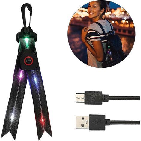 Lampe LED clignotante à lumière colorée, réflecteurs rechargeables par USB, lumière de sécurité pour sac d'école, noire (1/5)
