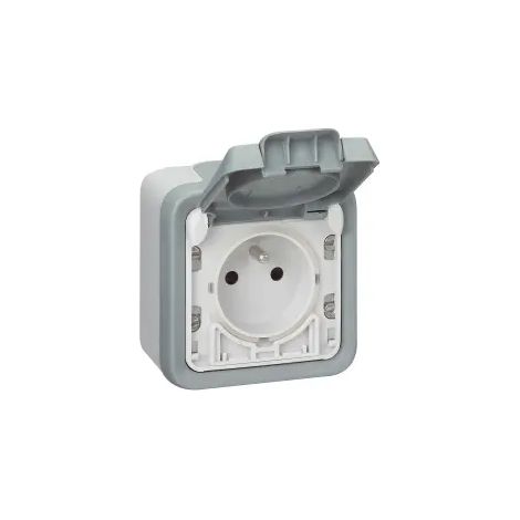 Legrand – Prise de courant étanche à ouverture automatique IP55 – Clapet de protection – Montage en saillie – Résistant aux chocs IK08 – Applications intérieur et extérieur (1/2)