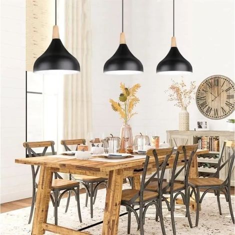 kawoo Lot de 3 Lustre Moderne,E27 Lampe Plafonnier Industrielle Retro Style Nordique pour Salon Chambre Cafe Bar,Noir,ø20cm (1/4)
