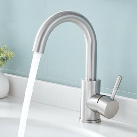 Grifo de baño de gran altura, giratorio 360°, mezclador de lavabo ahorrador de agua con mezclador de agua fría/caliente, fácil instalación para fregaderos de baño/cocina, furgonetas camper pequeñas (a (1/5)