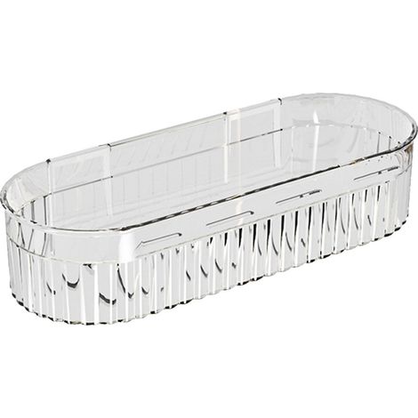 Étagère d'angle de douche en plastique, fixation murale sans perçage, pour salle de bain et toilettes, style ovale transparent. (1/5)