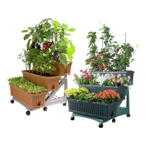 Kit de 3 jardineras en tres niveles con carrito Bama verde 800x740x730