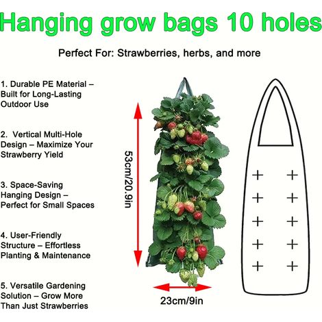 (PE vert 10 trous, 1 pièce) Sacs de culture suspendus pour fraises et tomates - Jardin vertical - Pot de culture pour fraises - Tour aéroponique (1/4)