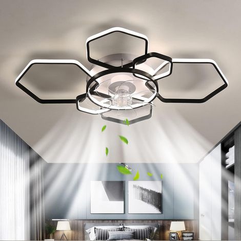 Geometrical Ceiling Mount LED Fan Light,Black (1/5)
