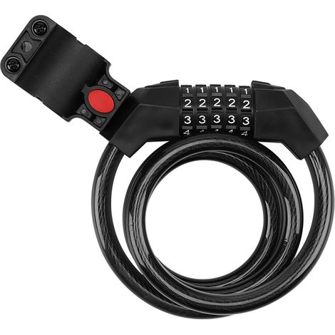 Antivol de vélo, antivol à combinaison pour équipement de cyclisme, câble en acier renforcé, étanche, antivol, antivol à combinaison pour VTT, noir. (1/5)