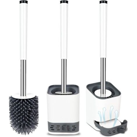 Brosse de toilette, brosse de toilette en silicone avec récipient à séchage rapide, montage mural et suspension verticale (1/4)