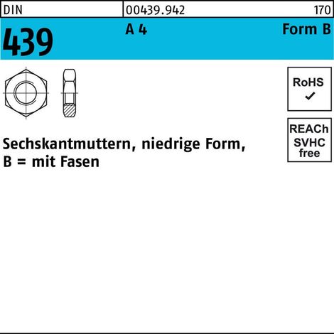 Sechskantmutter DIN 439 Form B BM 18A 4 10 Stück