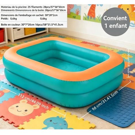 piscine hors sol — Piscine en plastique extra-épais pour bébés et tout-petits(1,3 m – 3 niveaux – Bleu et orange (fond plat) + Pompe à main moyenne (30 cm)) (1/4)