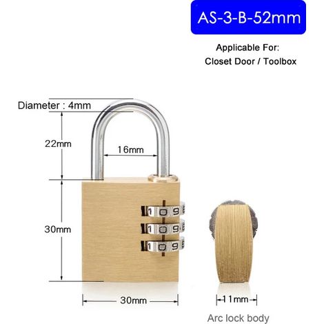 Cadenas de sécurité en laiton massif avec serrure à combinaison, adapté aux casiers, valises et tiroirs.