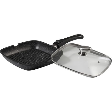 Pradel Excellence 52382M Padella Grill Tipo Pietra con Coperchio in Vetro 24 x 24 cm (1/4)