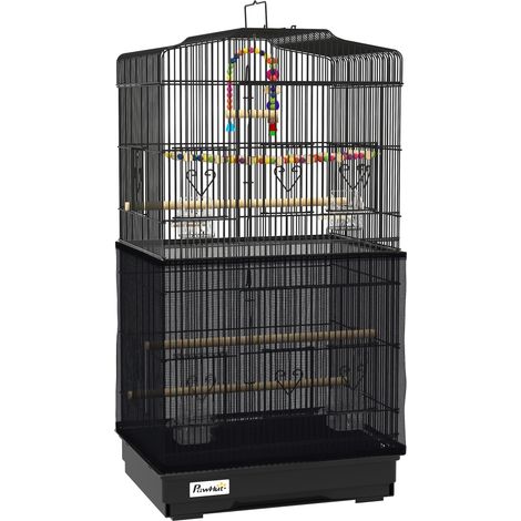Gabbia per Uccelli 46,5x35,5x92 cm con Maniglia Vassoio Estraibile e Posatoi in Legno Nero (1/5)